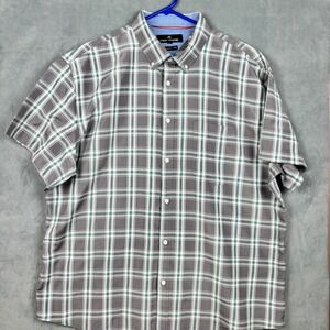 Classic Collection Mens 2XL Gray Teal Plaid Short Sleeve Button Down Shirt